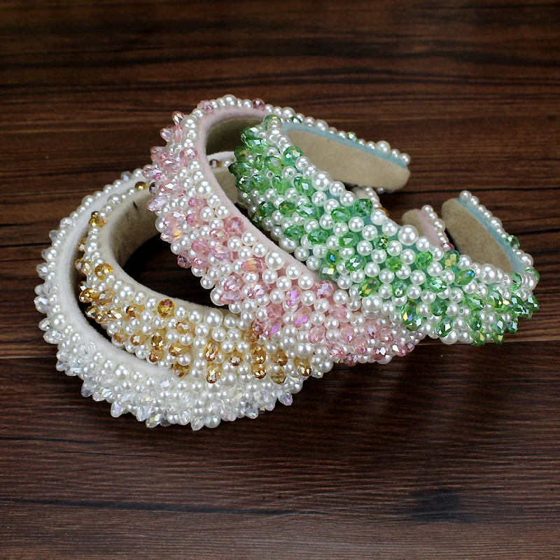 

Handmade White Full Pearls And Beads Hairbands Trendy Luxury Headbands For Women Girls Wedding Hair Accessories