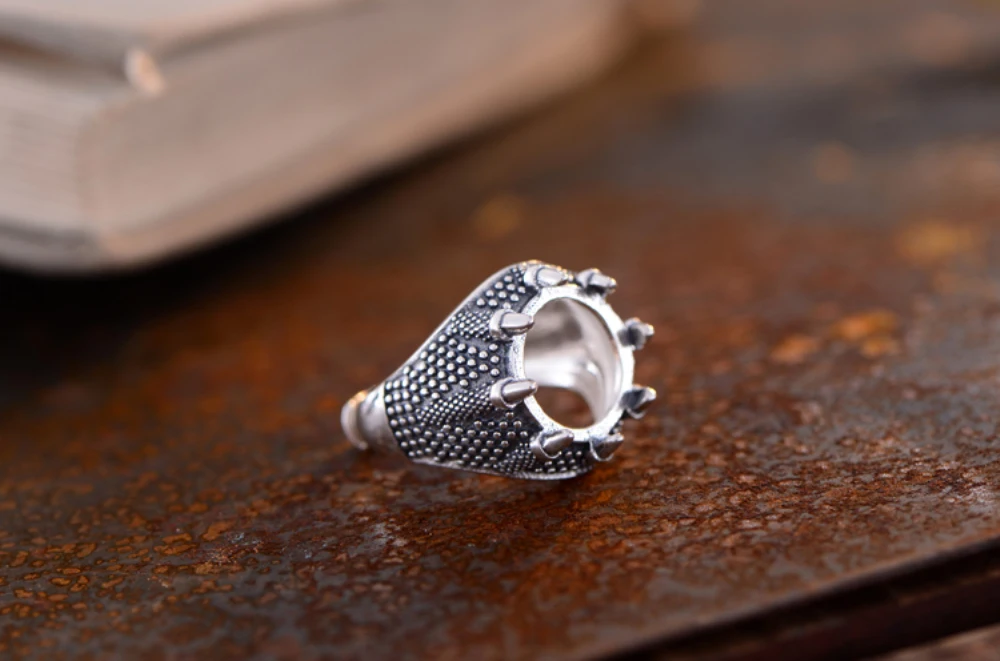 Men\'s Ring Blank (13x13mm Round Blank) Adjustable Thai Sterling Silver Ring Setting Unique Design Talon Shape Ring Base