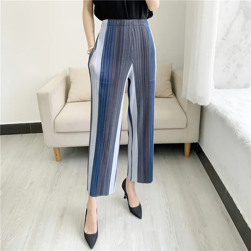 

HOT SELLING miyake fold of the fashion stripe loose straight pants IN STOCK