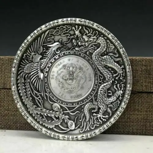 Chinese hand-carved dragon pattern Tibet silver Copper The plate TE