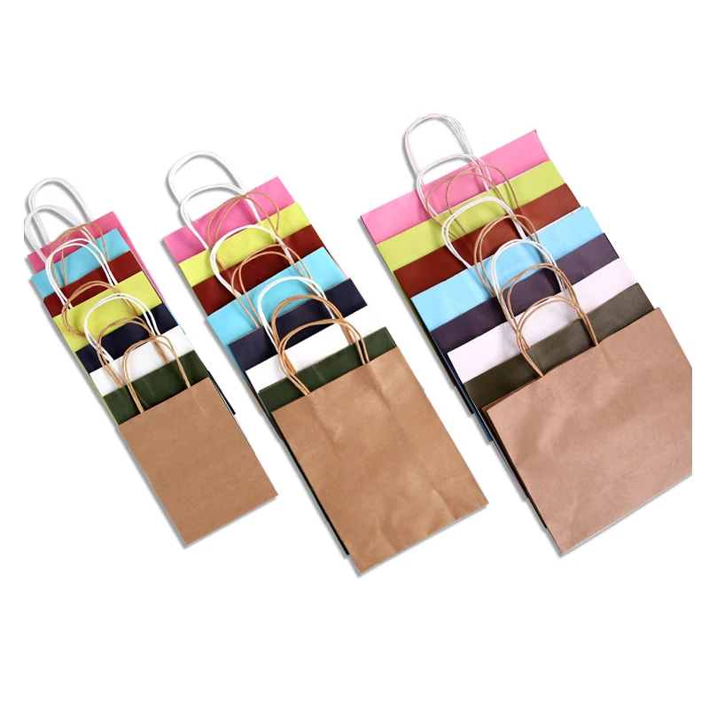 Custom Logo Colorful Portable Kraft Paper Bags With Handle For Gifts Clothes Party Luxury Present