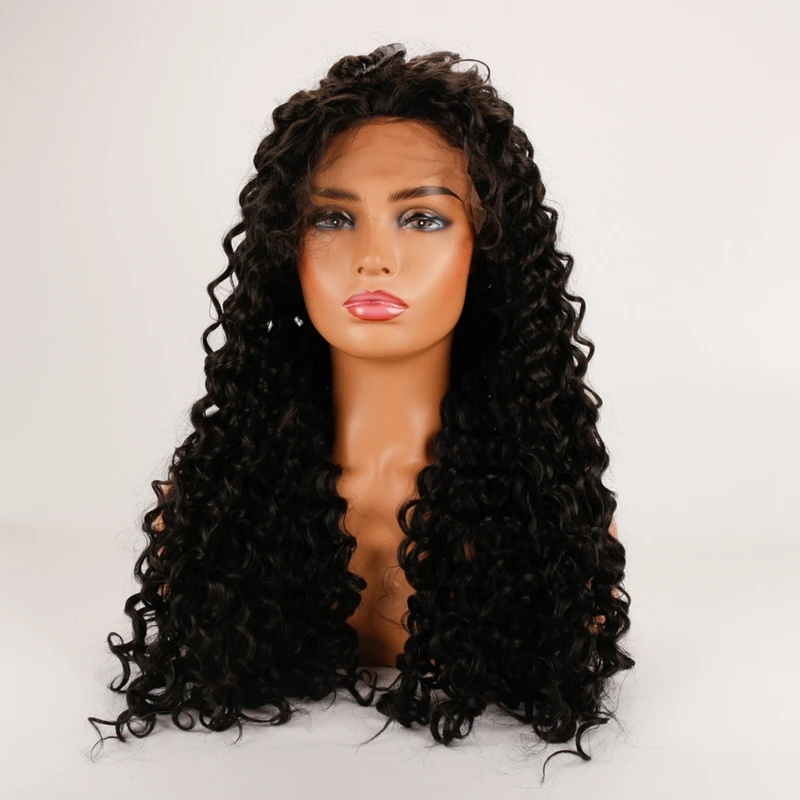 

DLME Lace Front Wigs kinky Curly Synthetic Heat Resistant Hair Black Wig For Women 150 Density