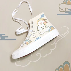 Amy and Michael 2012 Autumn Original Design High Top Hand Painted Lovely Bunny Canvas Shoes Girls Students Woman Vulcanize Shoes