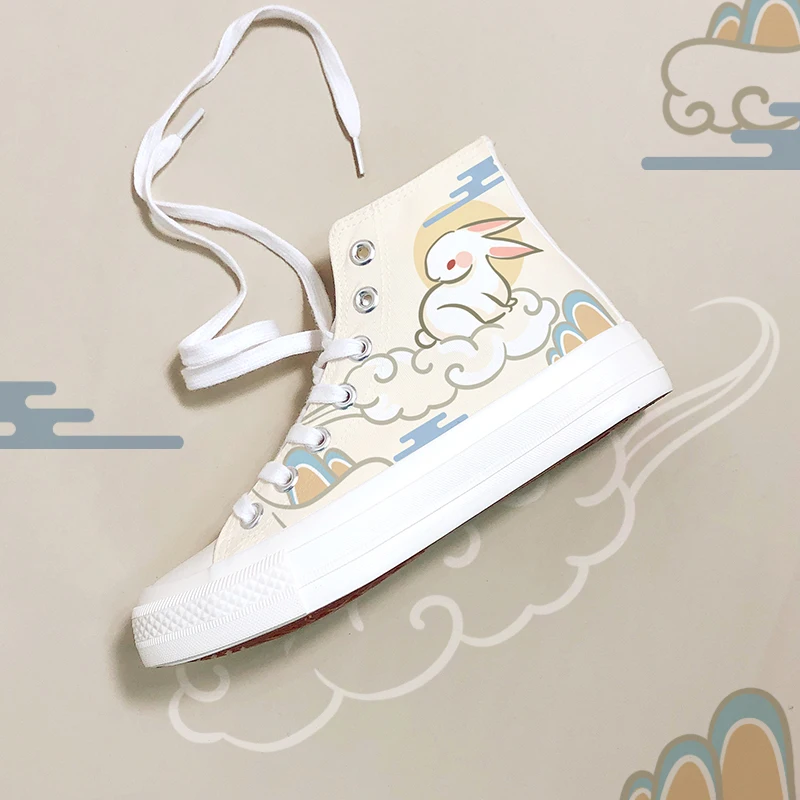 Amy and Michael 2012 Autumn Original Design High Top Hand Painted Lovely Bunny Canvas Shoes Girls Students Woman Vulcanize Shoes