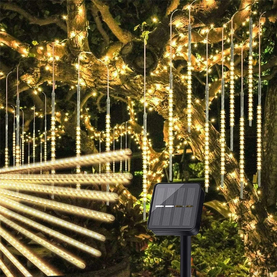 

30/50CM Solar Meteor Shower Rain Lights 8 Tube 192 LEDs Blue Meteor Lights Led Falling Rain Fairy String Lights For Xmas Tree