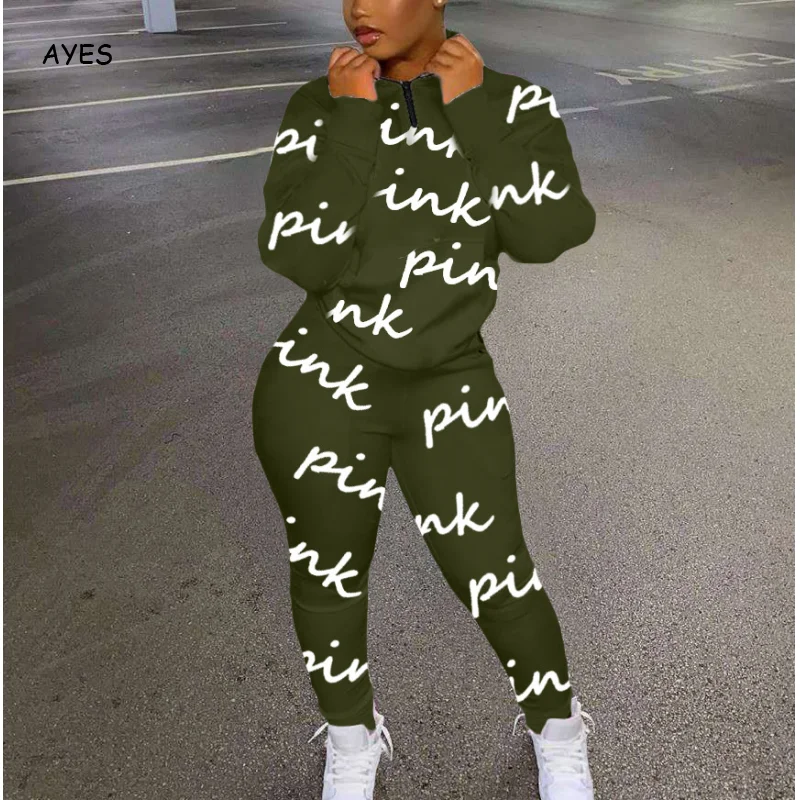 AYES Matching Sets Sportswear Pants Sets Letter Printed Trouser Suits Women\'S Autumn Clothes 2 Pieces Woman Set Top Long Pant