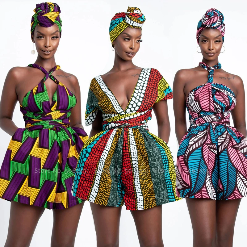 

African Print Dresses for Women Dashiki Fashion Bohemia Mini Skirt Shorts Jumpsuit Ankara Kanga Indian Pants Party Sexy Clothing