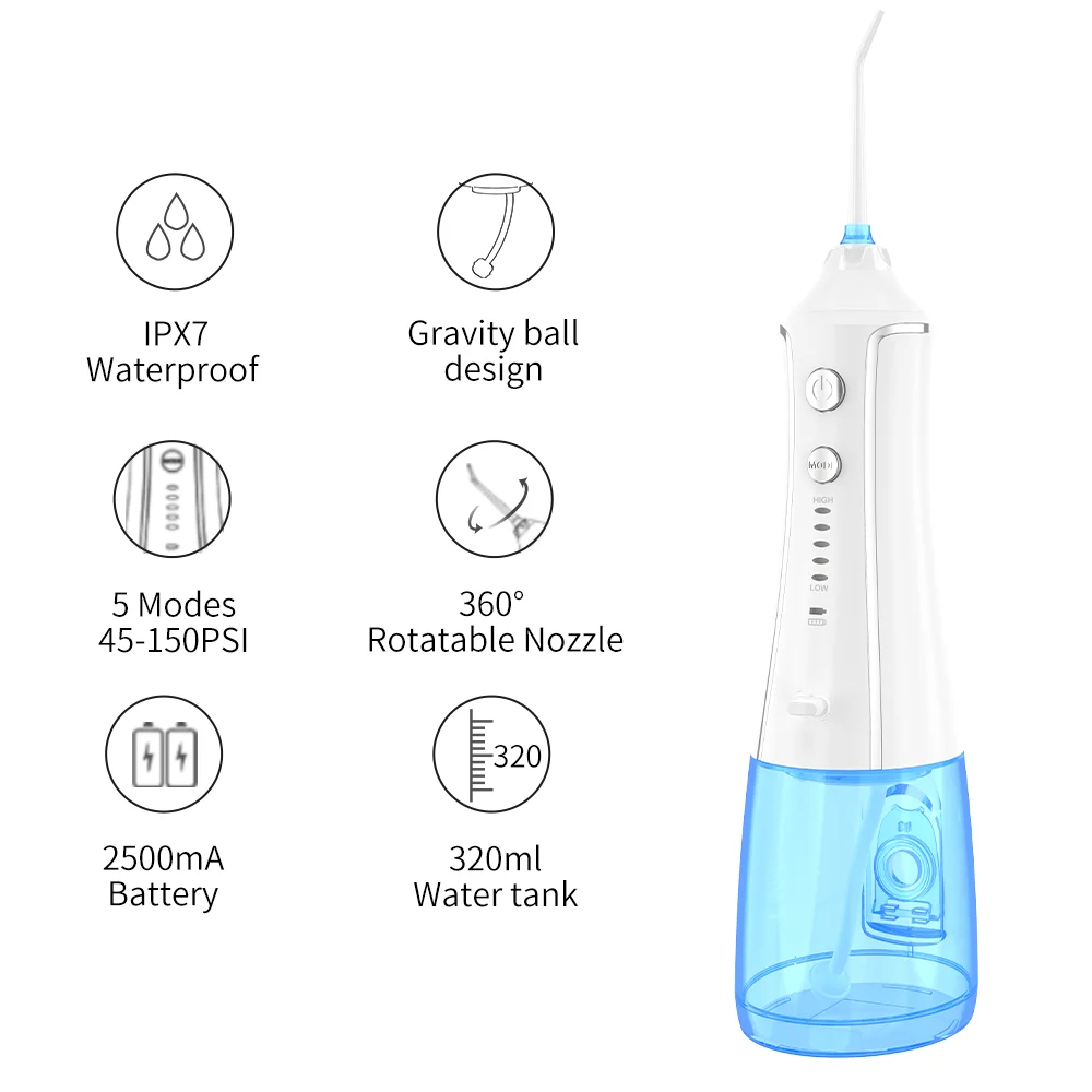 New Design Portable Oral Irrigator A13 With Travel Bag Nozzle Box Water Flosser USB Rechargeable 5 modes 320ml Water Tank