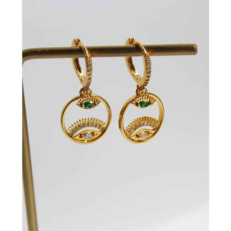 

Earrings for Women 2021 Turkish Evil Eye Emerald Zirconia Jewelry Hoop Woman Drop Earring Gold Plated Bijouterie Female Piercing