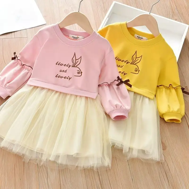 

Children's Skirts New Products Girls Dresses Embroidered Long Sleeves 2024 Spring Autumn Girls' Net Yarn All-Match Girls' Skirt