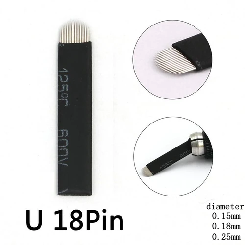 Agujas de microblading de 0,15mm, 18U, 50 Uds., maquillaje permanente, tatuaje de cejas, hoja de aguja para Microblade, pluma de bordado 3D