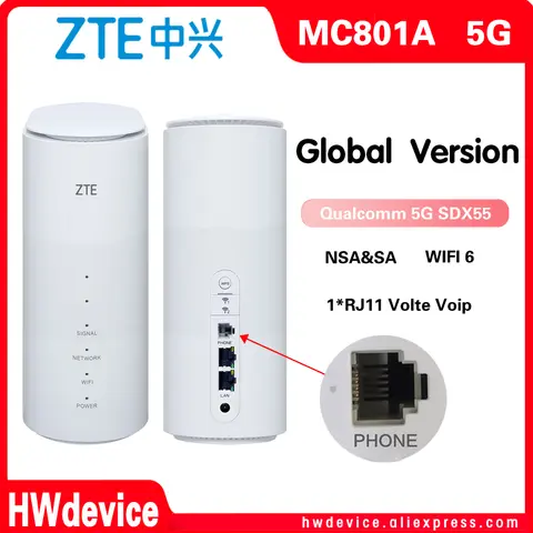 Global Version New ZTE MC801A CPE 5G Router  Wifi 6 SDX55 NSA+SA N78/79/41/1/28 4g/5g With RJ11 Phone Port Call