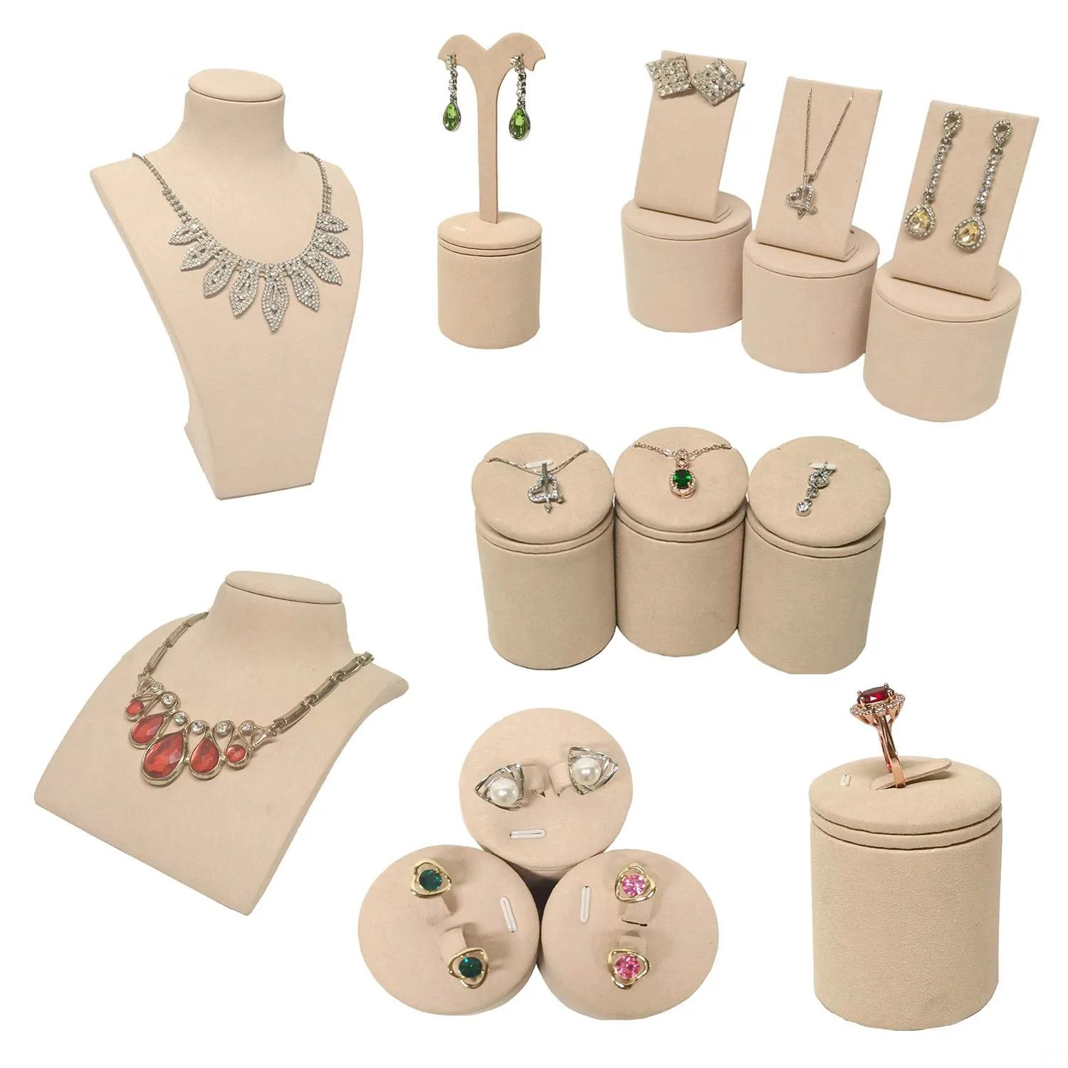 Lusso Beige serie rosa gioielli Display oggetti di scena collana gioielli tessuto scamosciato mostra supporto anello braccialetto pendente supporto Displa