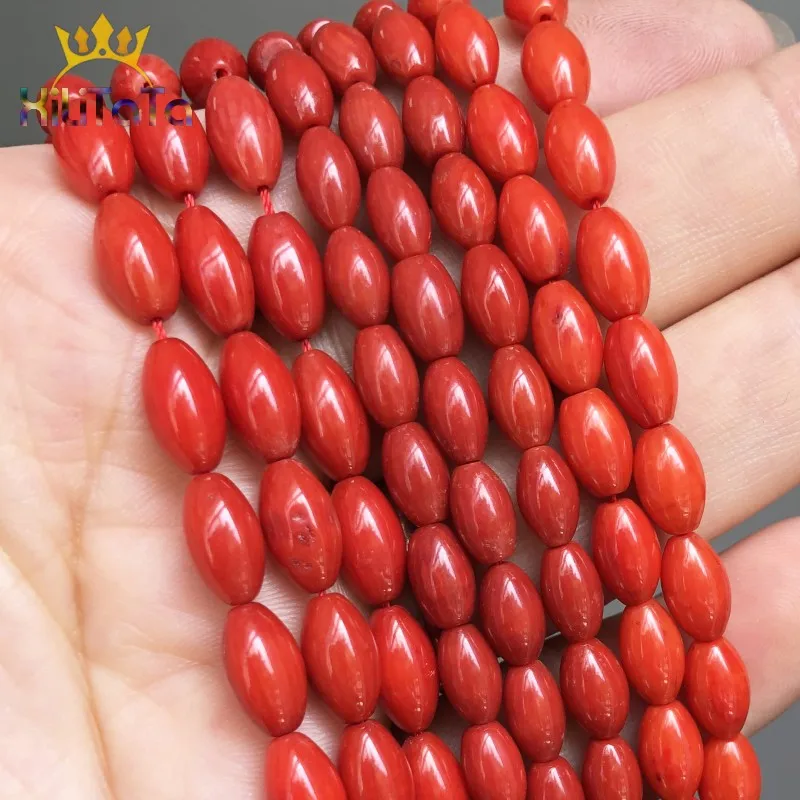 Natural Stone Rice Shape Red Coral Loose Spacer Beads For Jewelry DIY Making Bracelet Ear Studs Accessories 15\