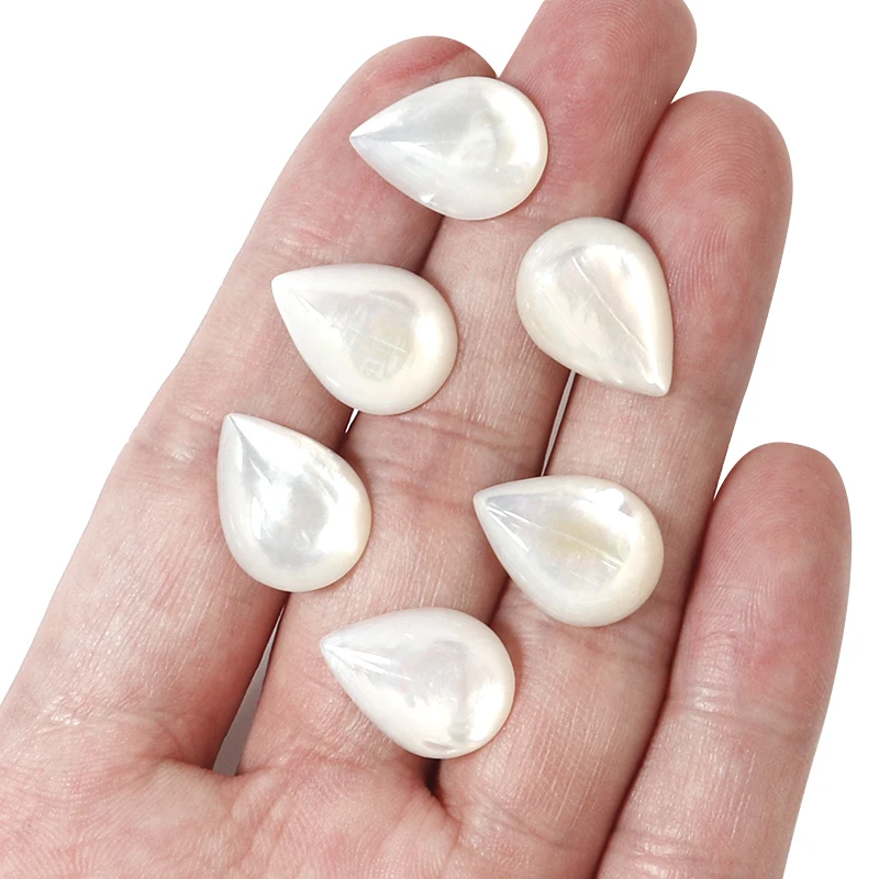 5 pièces coquille d'eau douce, polissage blanc, 12x16mm, goutte d'eau, dos plat, Cabochon entretoise pour bricolage, fabrication de bijoux, boucles d'oreilles, accessoires