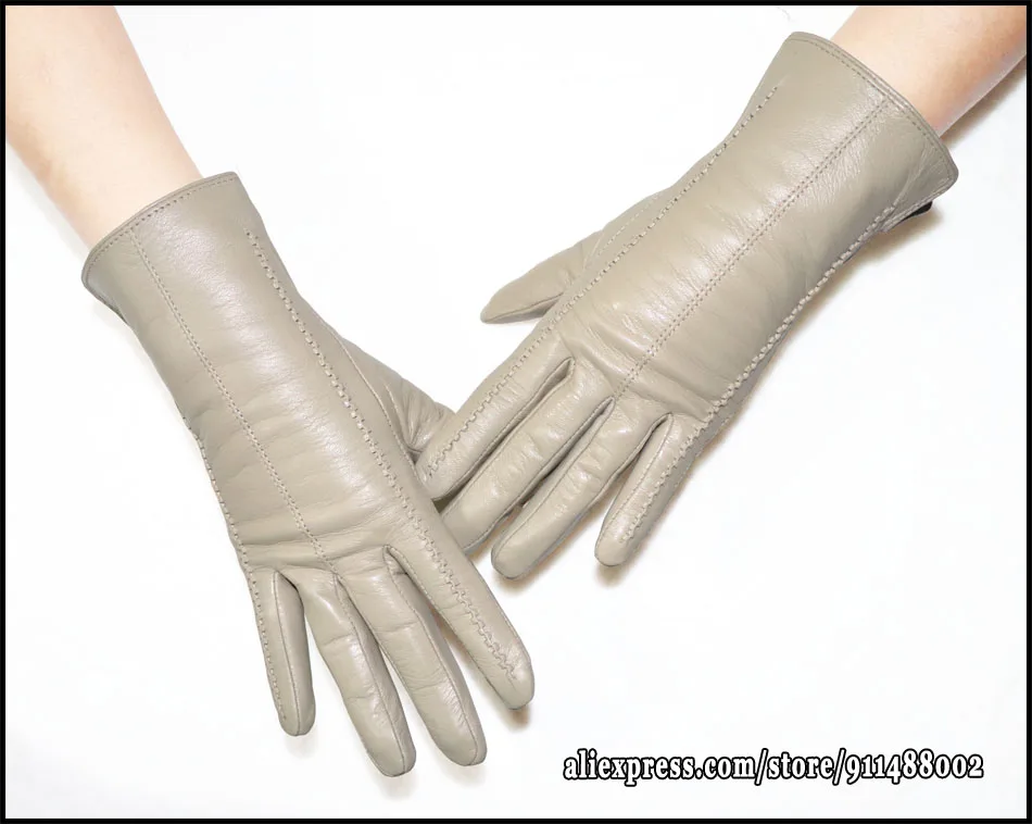 Leather gloves women's sheepskin flannel lining winter warmth high-grade black touch screen color leather gloves driving new