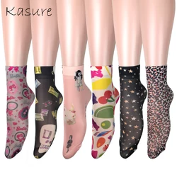 KASURE New Fashion Leopard Star Dot Pattern Print Women Ankle Socks Colorful Elastic Spring Summer Soft Fashion Ladies Socks