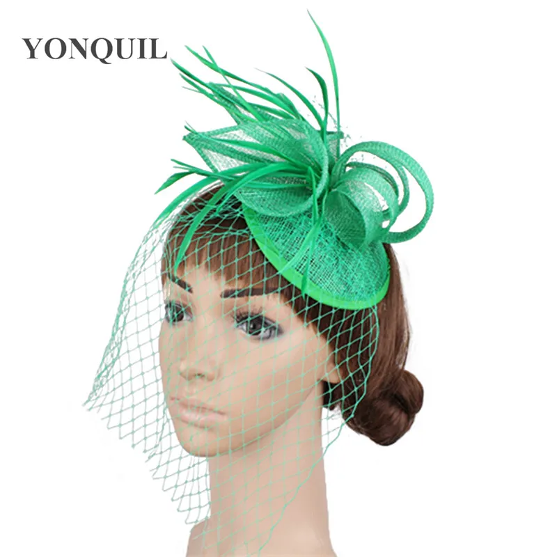 Sinamay-Sombrero de boda de malla para mujer, tocado nupcial elegante, accesorios para el cabello con aros, para fiesta, boda Formal