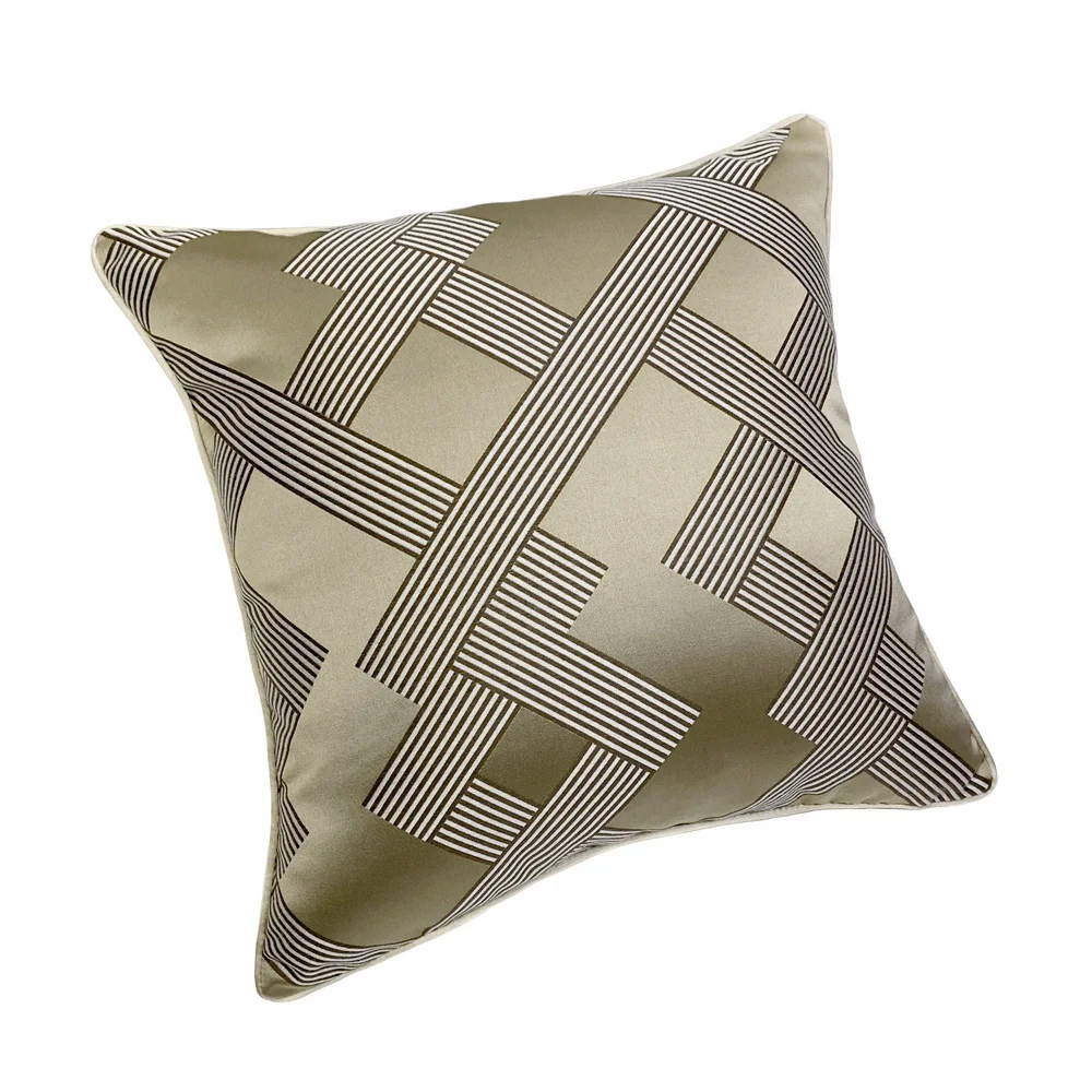 Modern Khaki Geometric Woven Jacquard Home Throw Customized Cushion Cover Decorative Square Custom Pillow Case 45 x 45 cm