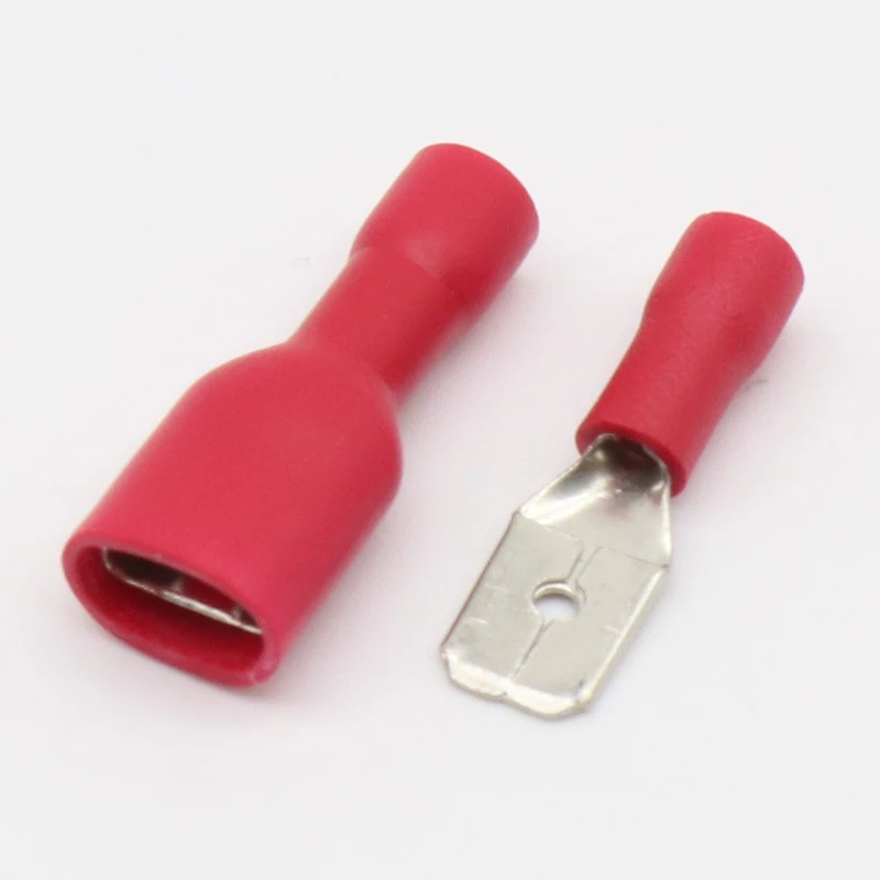 100PCS 6.3mm Female Male Spade Insulated Electrical Crimp Terminal Connectors H1E1 Cable Terminals