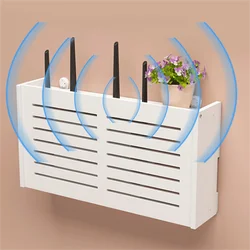 White Wifi Router Storage Boxes Cable Power Plug Wire Wall Mounted Shelf Storage Rack 1PC