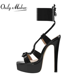 Onlymaker Women Square Toe Lace-up Platform Thin High Heels  Cross Strap Black Golden Casual Party Dress Brand  Sandals