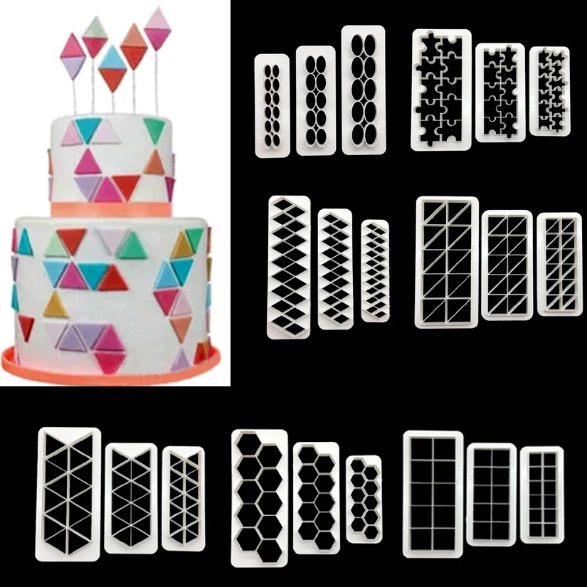 3 pcs/set Geometric Figure Plastic Cake Decorating Cutter Biscuit Cutters Hexagon Shape Fondant Cake Mold Tools