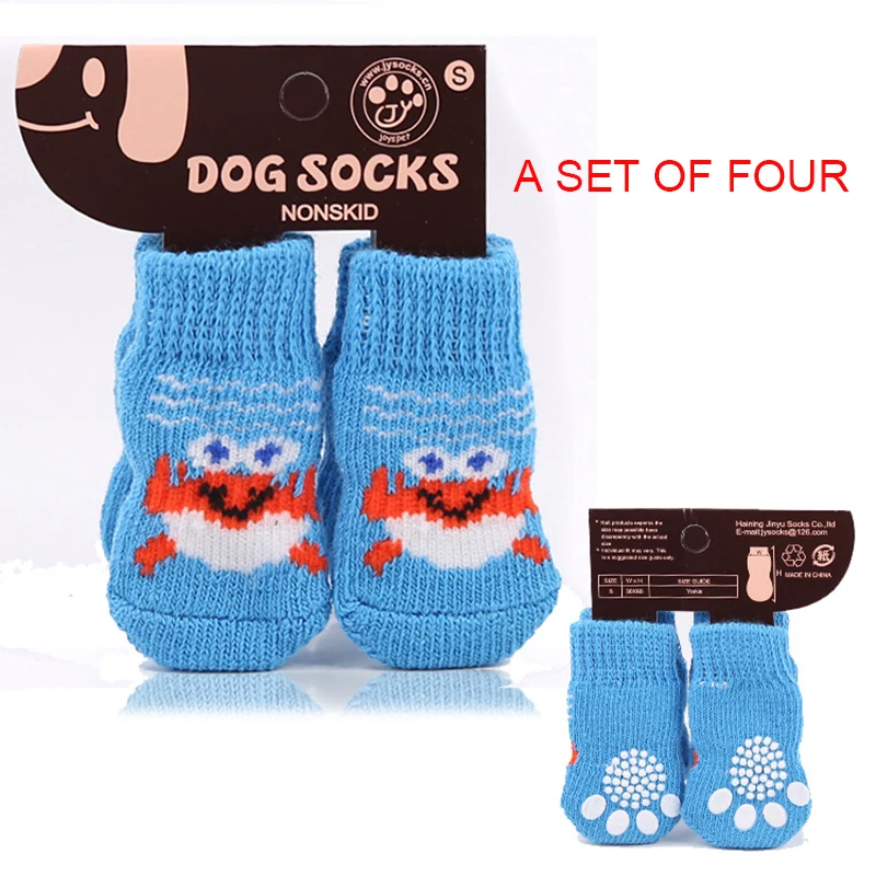 4pcs/Set Cute Puppy Dog Knit Socks Small Dogs Cotton Anti-Slip Cat Shoes For Autumn Winter Indoor Wear Slip On Paw Protector