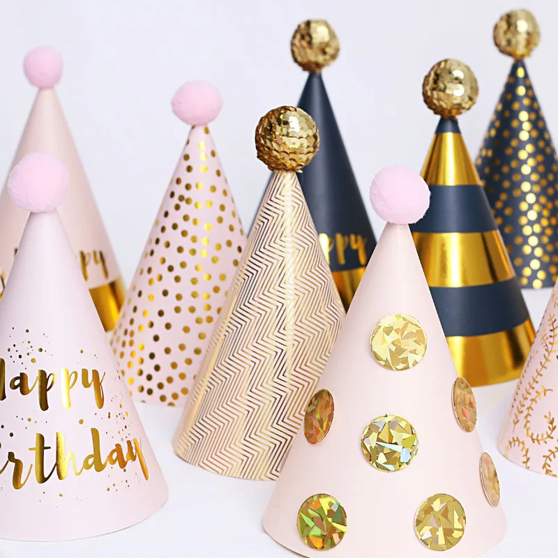 1 pcs/lot Birthday Hats Kids Boy Girl Black Birthday Party Decorations Happy Birthday Paper Hat Prince Princess Crown