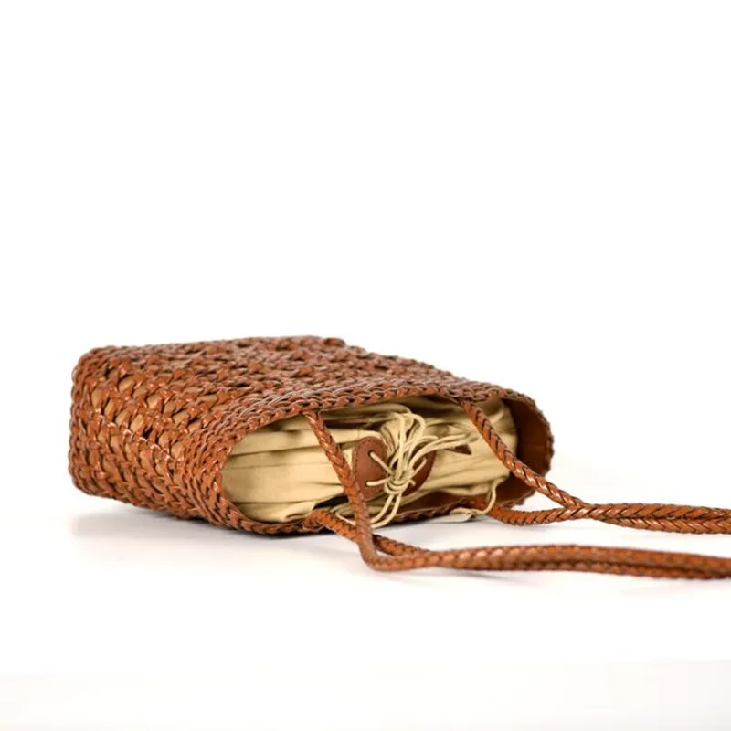 2024 spring and summer new leather hand-woven bag, hollow cross-body female bag,Girls Hollow Beach Tote Handbag