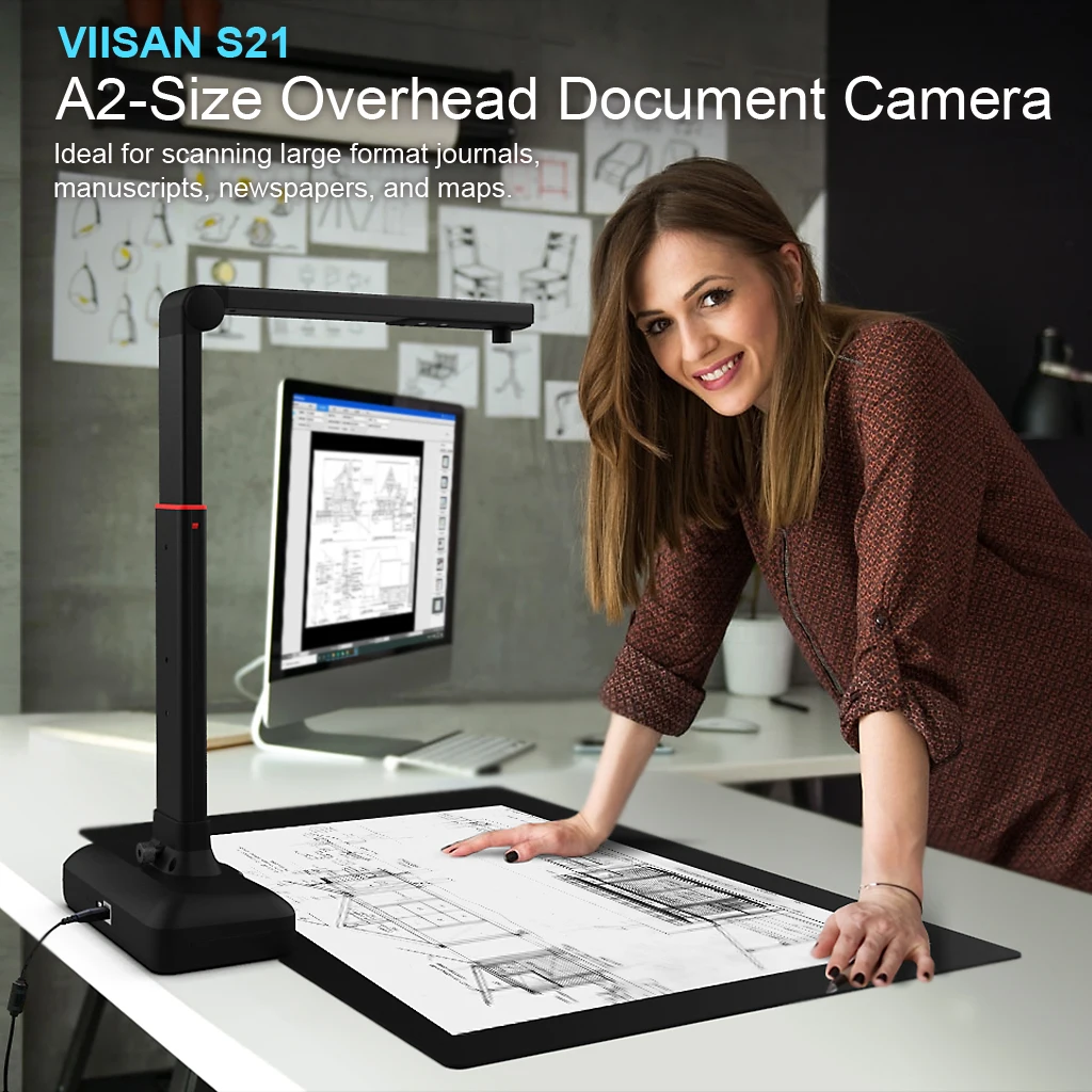 VIISAN S21 A2/A3 Large Format Overhead Book& Document Scanner 23MP High Resolution Auto- Flatten & Support Multi-Language