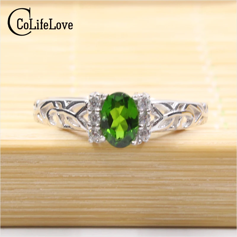 Promotion Natural Chrome Diopside Ring Real 925 Sterling Silver Engagement Ring for Woman Fashion Silver Russian Emerald Jewelry