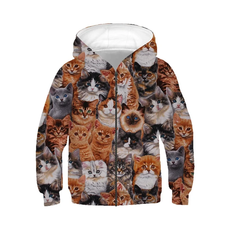 Jumeast Girl Boy 3D Children Sweatshirt Cute Animal Cat Spring Autumn Long Sleeve Kids Cap Zipper Hoody Sport Pullover Hoodies