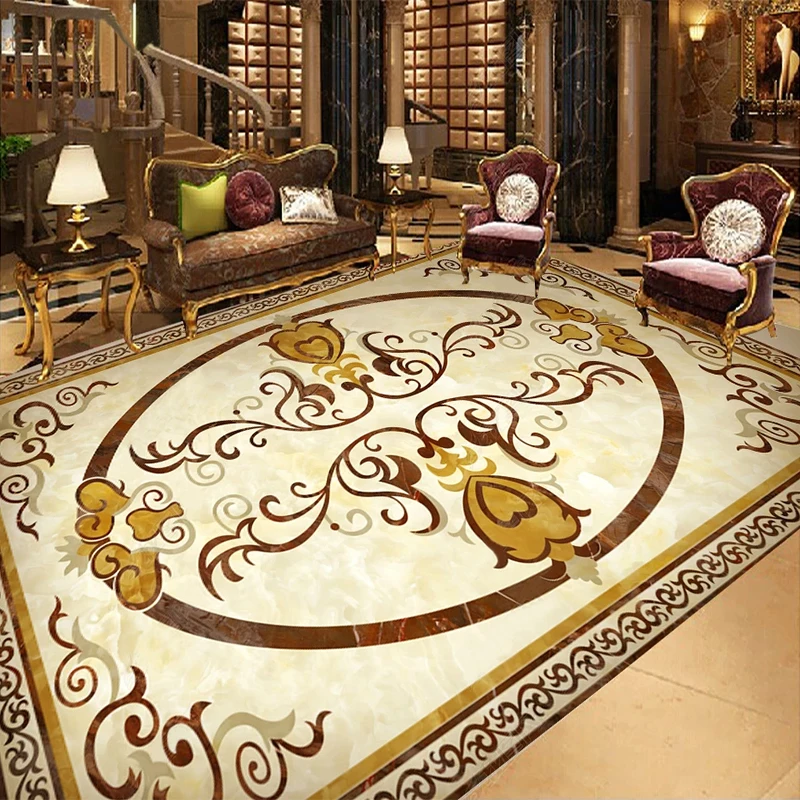 

European Style Marble Pattern Floor Wallpaper Living Room Hotel Luxury Decor 3D Flooring Mural PVC Self-Adhesive Floor Stickers