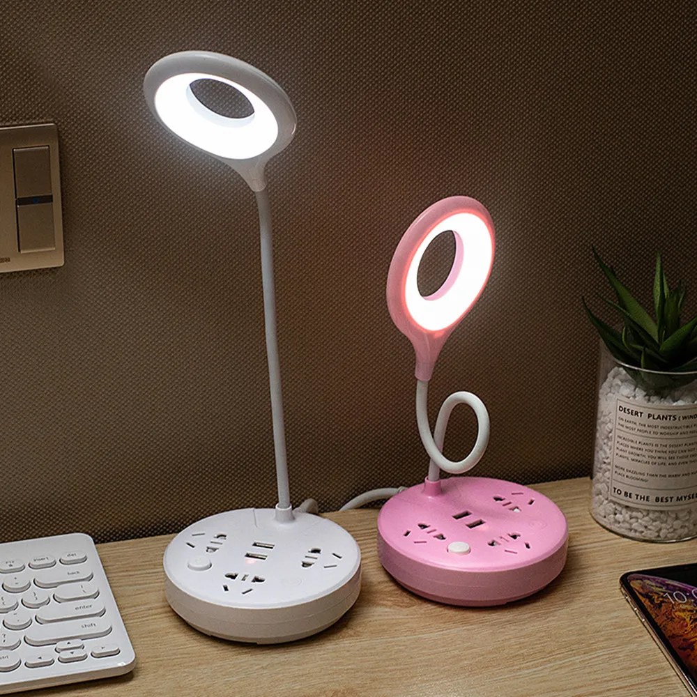 Creative Smart Socket LED Desk Lamp AC220V Socket Converter 2*USB Charging Hole Multi-function Row Lamp Home Décor