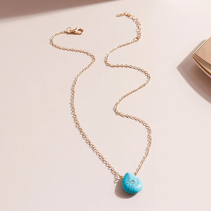 Fashion Bohemian Water Drop Shape Natural Stone Pendant Necklaces Clavicle Chain Necklaces & Pendants for Women Jewelry