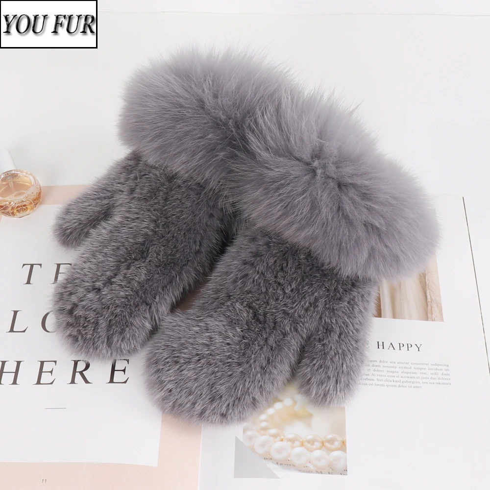 

Women Winter Fluffy Knit Real Mink Fur Mittens Good Elastic Knitted Genuine Mink Fur Gloves Fashion Female Real Fox Fur Glove