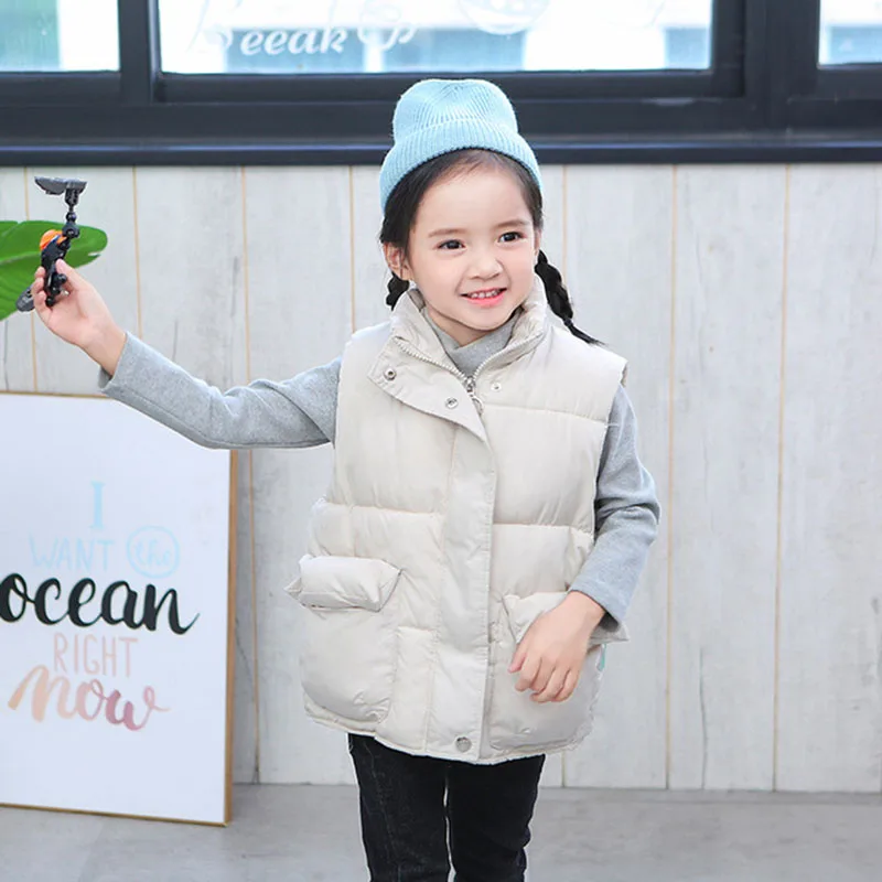 Solid Winter Warm Sleeveless Jacket For Children Jacket Thicken Down Vest For Boys Girls Kids Waistcoat Teenagers Child Clothes