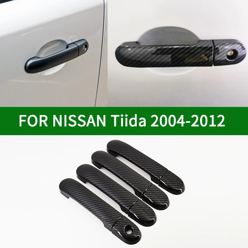 Carbon Fiber Patterns Side Door Handle Cover Trim For Nissan Tiida Versa Latio First generation C11 2004-2012
