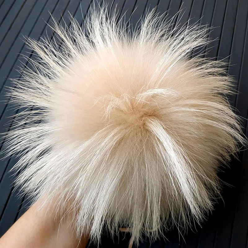 DIY Luxury Fur PomPom 100% Natural Raccoon Hairball Hat Ball Pom Pom Handmade Really Large Hair Ball Wholesale Hat With Buckle