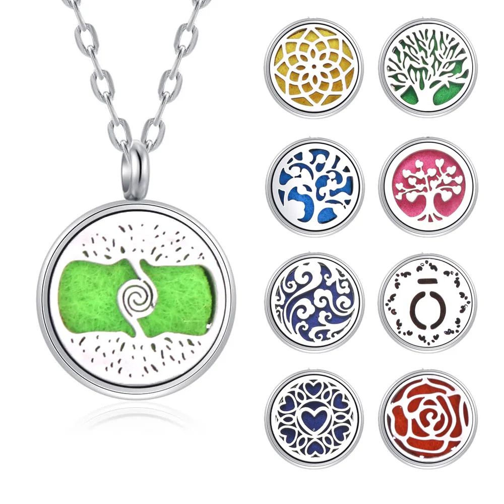 Aromatherapy Essential Oil Diffuser Necklace Mini 12mm Stainless Steel Locket Pendant Charm Aroma Perfume Necklace Dropshipping