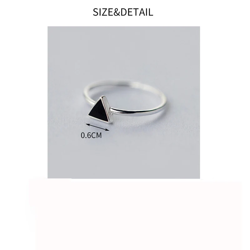 925 Sterling Silber Geometrische Schwarz Emaille Dreieck OL Einstellbare Ring Minimalist Feine Schmuck Für Frauen Party Geschenk