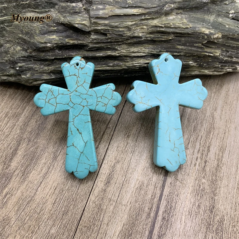 

Natural Blue Turquoises Semi Precious Stone Cross Pendant For DIY Necklace Jewelry Making MY210802