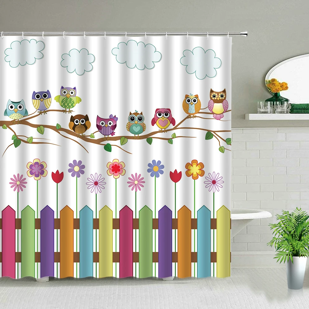 

Cute Owl Shower Curtains Funny Cartoon Animal Kid Bathroom Decorations Hanging Curtains Fabric Bath Screens Bathroom Accessories