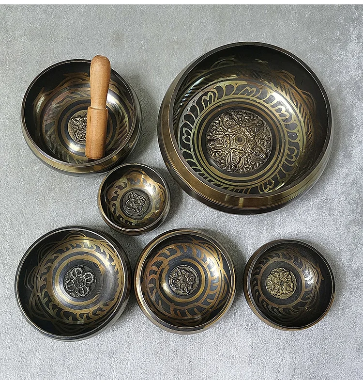 

Tibetan Meditation Black Singing Sound Copper Bowl Buddhist Supplies Mindfulness Meditation Bowls Buddhist Offering Bowl Set