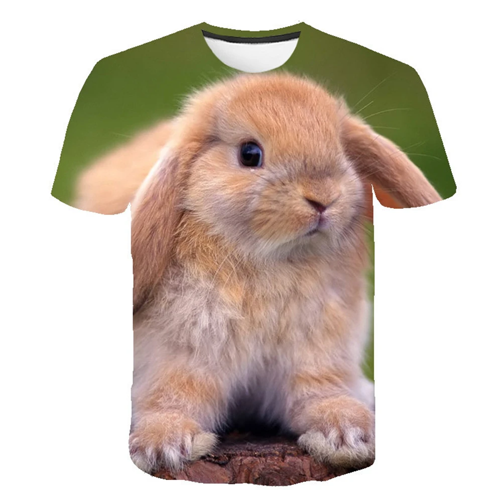 3D Animal Rabbit Men's T-shirt in Summer Fun and Cute Couple Family Round Neck Essential Shirt