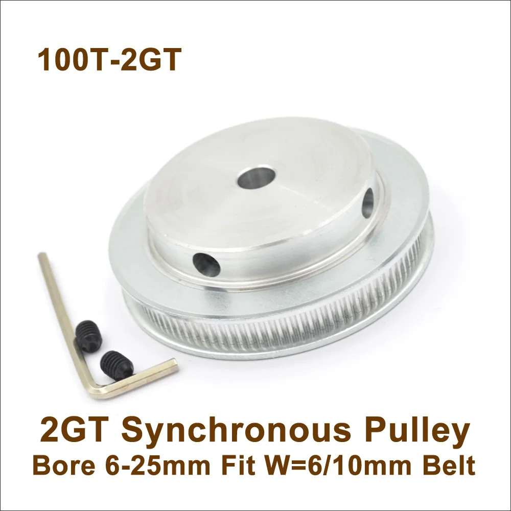 

POWGE 100 Teeth 2GT Timing Pulley Bore 6-25mm Fit W=6/10mm 2GT Synchronous Belt 100T 100Teeth GT2 Pulley 3D Printer