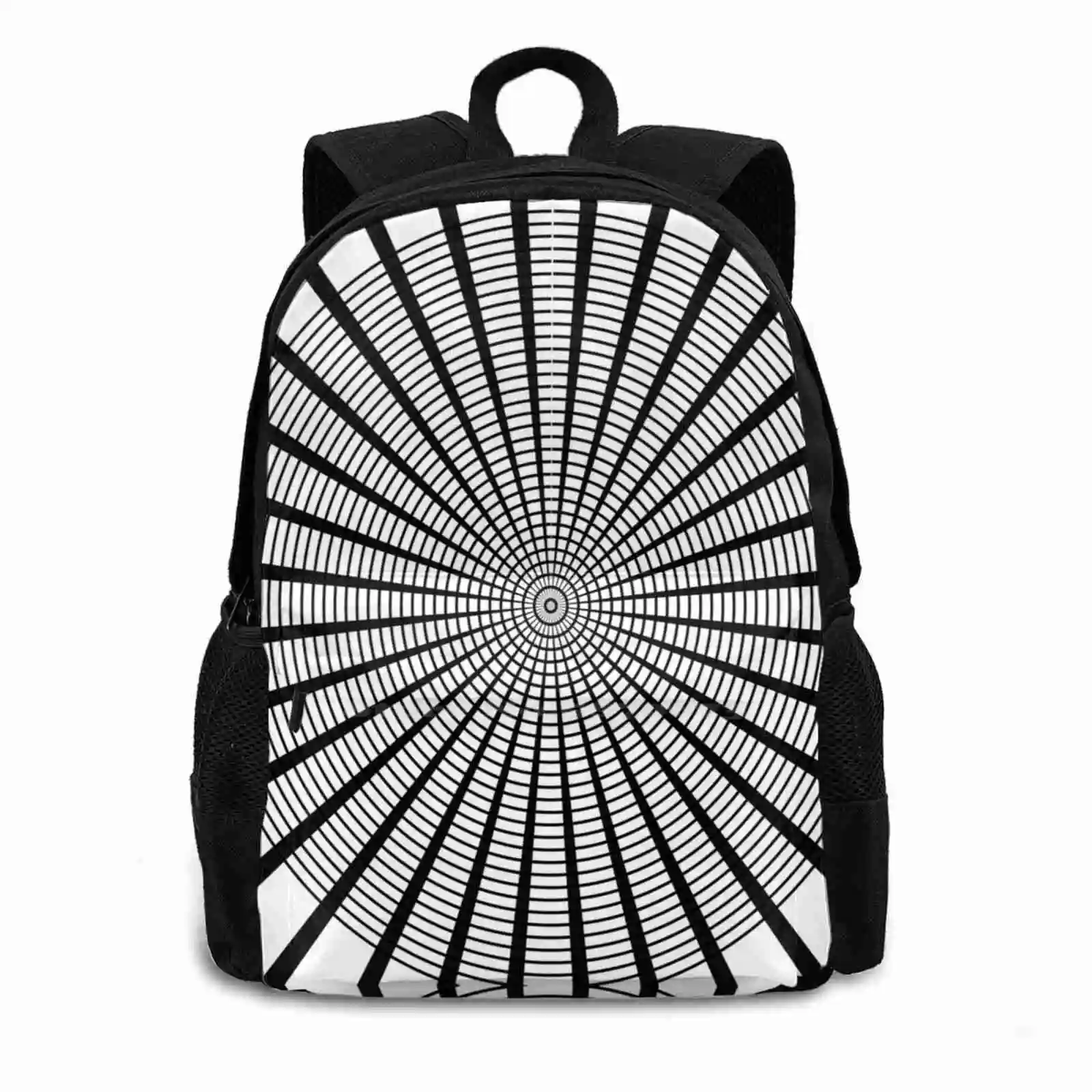 Black And White Spin Backpack For Student School Laptop Travel Bag Ruth Palmer Geometric Black And White Circle Lines Spin