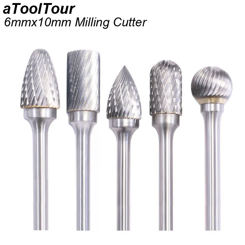 

5pcs 6x10mm Tungsten Carbide Burrs Carving Bit Double Cutter for Rotary Burring Set File Grinder Metal Drawing Bit CNC Engraving