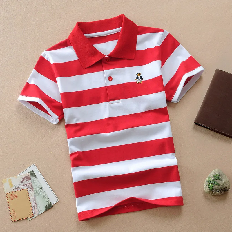 Kids Polo Shirts Summer Children\'s Short Sleeve Boys Top Polo Shirt Color Striped 2Y-12Y Teens Cotton Girls School Shirts